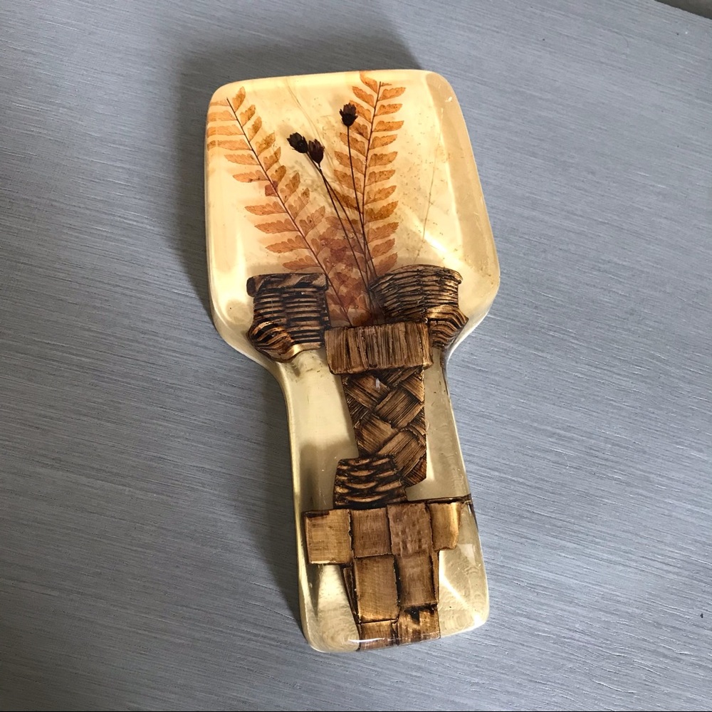 Vintage Lucite Dried Flower Basket Spoon Rest